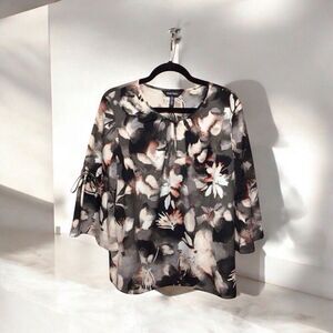 Ellen Tracy Multicolor Abstract Floral Pullover Womens Blouse XL